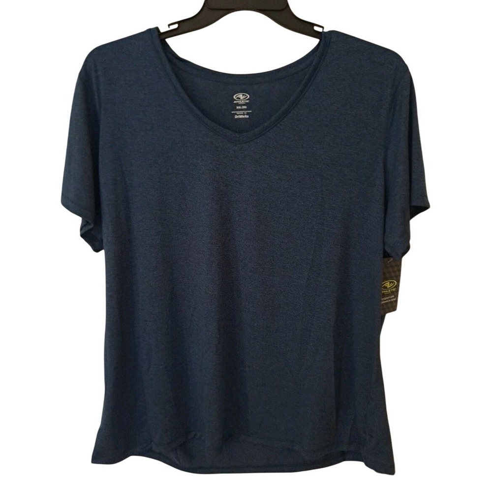 NWT Athletic Works DriWorks Women's V-Neck Blue T- Shirt Size 20 XXL 100% Polyes